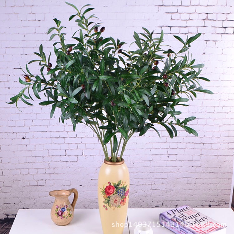 Cành Ô Liu 4 Nhánh, quả to tròn - Cánh lá giả - Decor trang trí nhà cửa, đạo cụ chụp ảnh