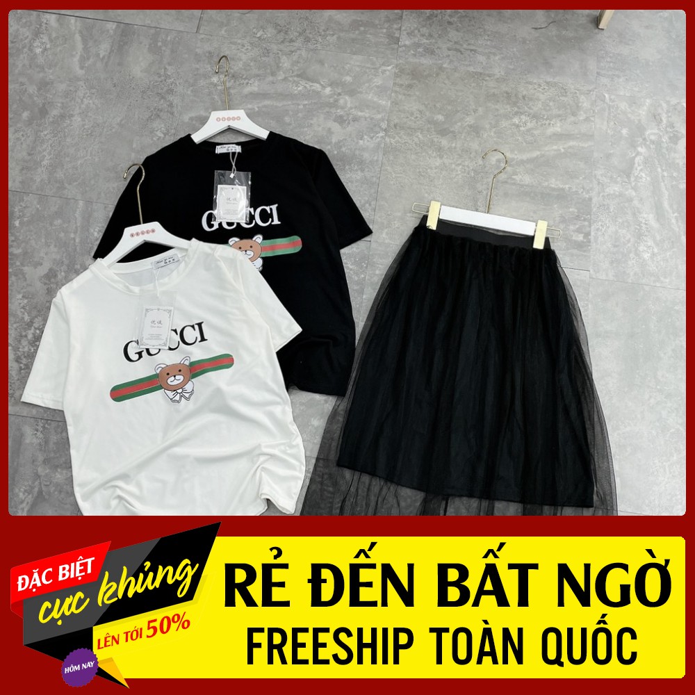 Sét Áo Gu.cci Mix hân Cváy Voan Điệu Đà Đây Ạ [ 𝐅𝐑𝐄𝐄 𝐒𝐇𝐈𝐏 ]Áo Cotton Tàu Mịn 4c Đanh Đẹp  Chân Váy Voan Xếp Ly 2 Lớp Dài