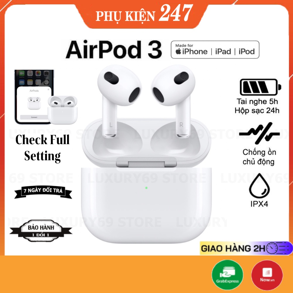 Tai Nghe Bluetooth AP 3 Hỗ Trợ Sạc Không Dây, Đổi Tên, Định Vị, Chồng Nước IPX4, Pin 4H - Bảo Hành 6 Tháng