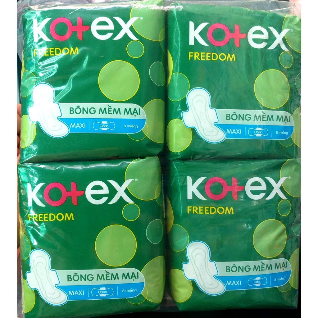 {MẪU MỚI}-Combo 8 Gói Băng Vệ Sinh Kotex Freedom Maxi Dày Cánh Mặt Bông 23cm