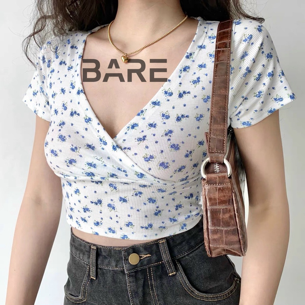 Áo croptop nữ tay ngắn , áo croptop hoa nhí mùa hè thiết kế đắp chéo trẻ trung | BigBuy360 - bigbuy360.vn