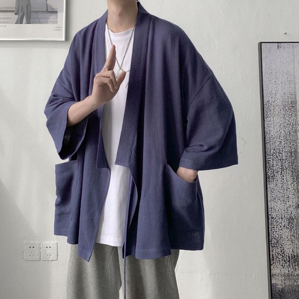 Áo Khoác Kimono Vải Polyester Dáng Rộng Kiểu Nhật Bản Thời Trang Cho Cặp Đôi 0405
