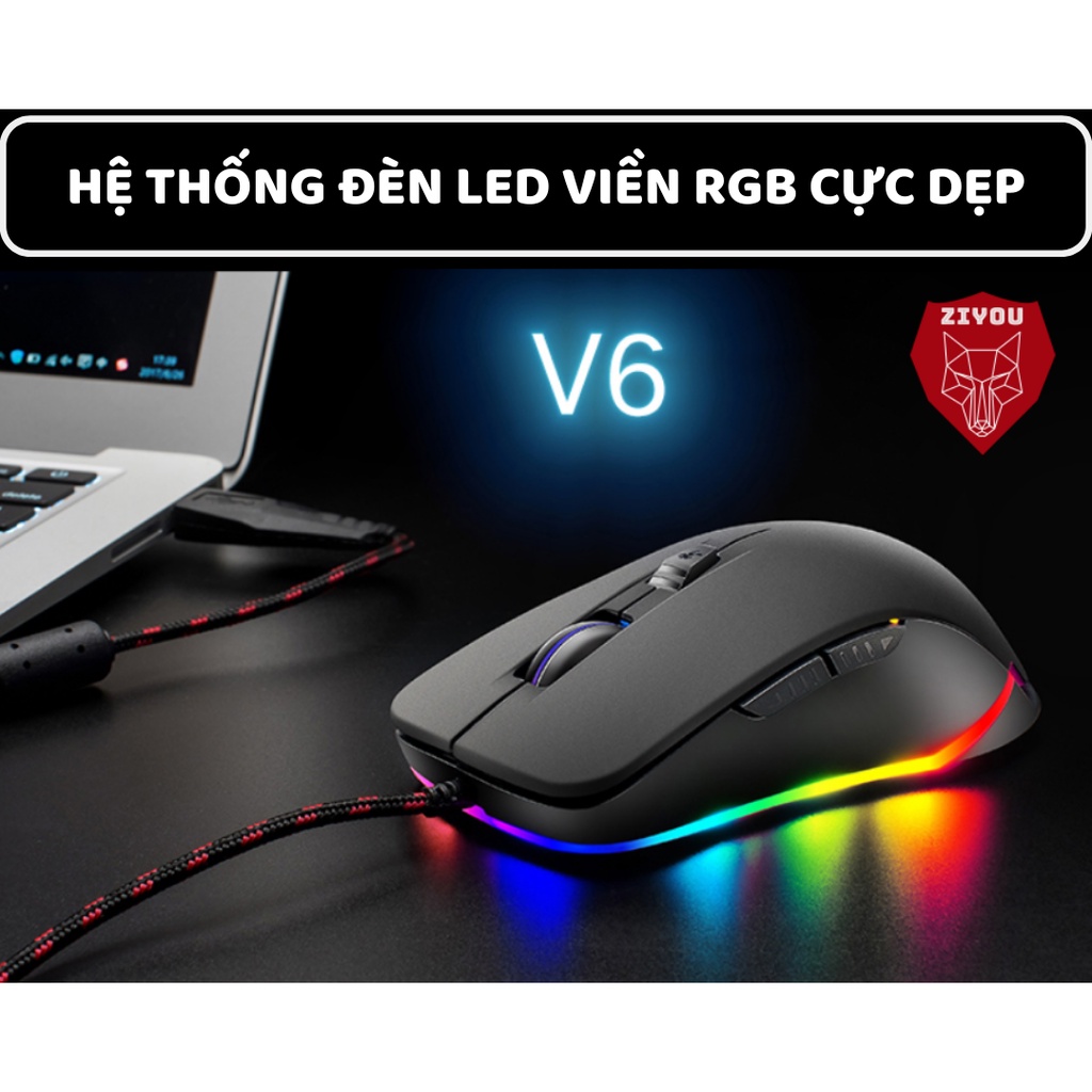 Chuột máy tính gaming ZIYOU V6 có dây, có led viền RGB cực đẹp, chỉnh được dpi chơi mọi tựa game trên máy tính, pc