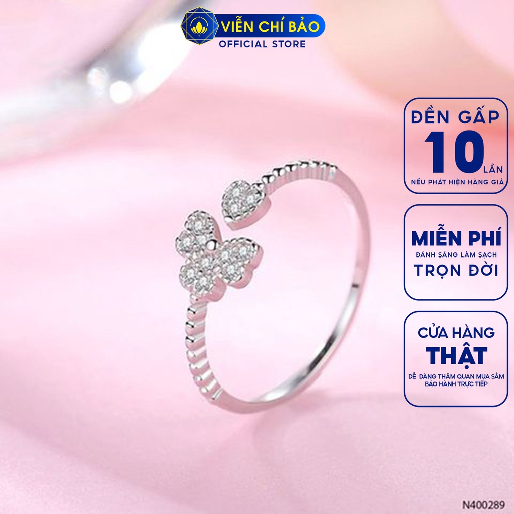 Nhẫn bạc nữ cỏ 4 lá đính đá dễ thương free size chất liệu 925 thời trang phụ kiện trang sức nữ Viễn Chí Bảo N400289x