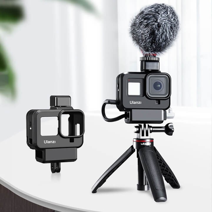 Khung Vlog GoPro 8 có khe gắn Adapter Mic LED Ulanzi G8-9