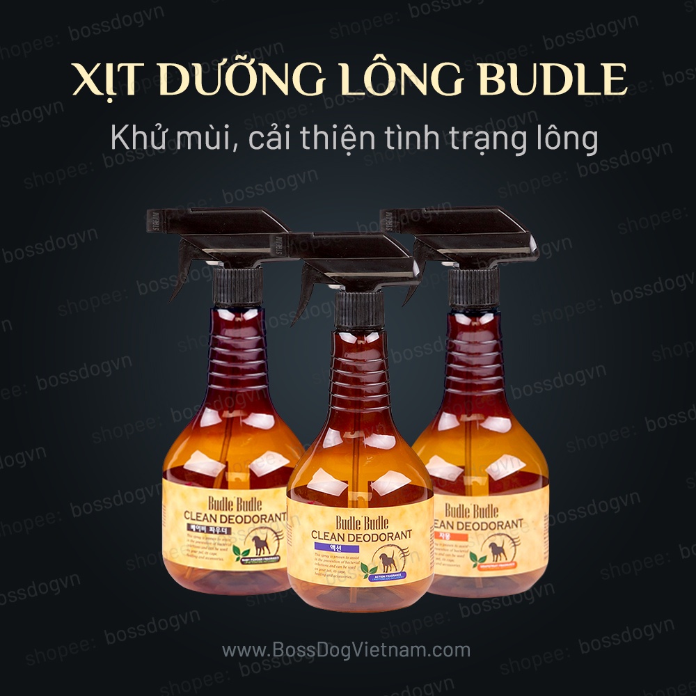 Bình xịt dưỡng lông chó Budle'Budle - Khử mùi, hương thơm dịu nhẹ phù hợp Poodle, Corgi, Phốc sóc,.. | BossDog