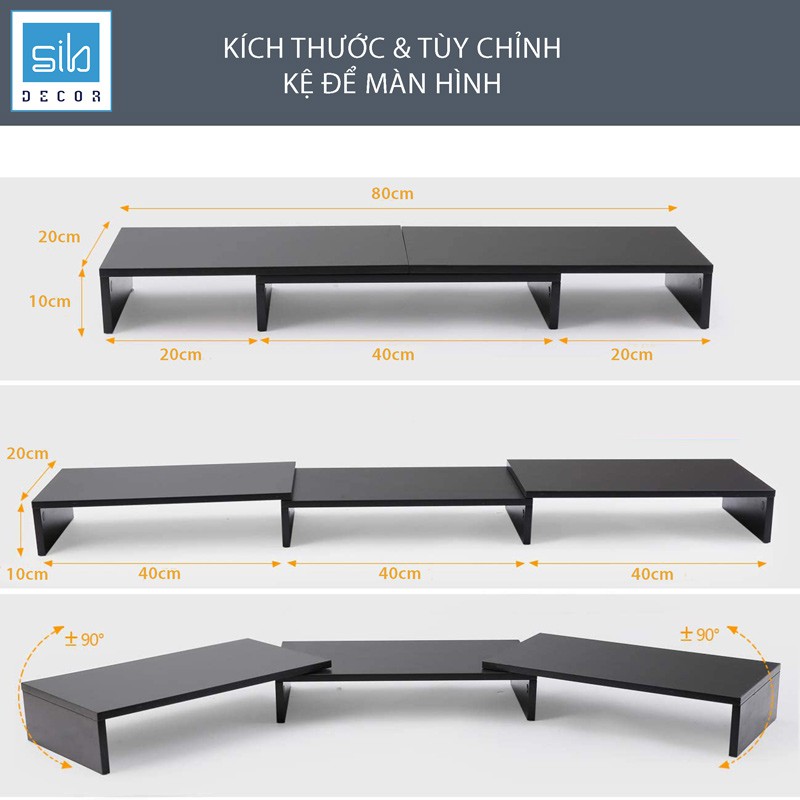 Bộ 3 Kệ Để Màn Hình SIB DECOR Đa Chức Năng Dễ Dàng Điều Chỉnh Chiều Dài Từ 80 Đến 120cm