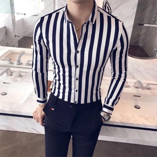 [Hot] ÁO SƠ MI LỤA SỌC Trắng đen