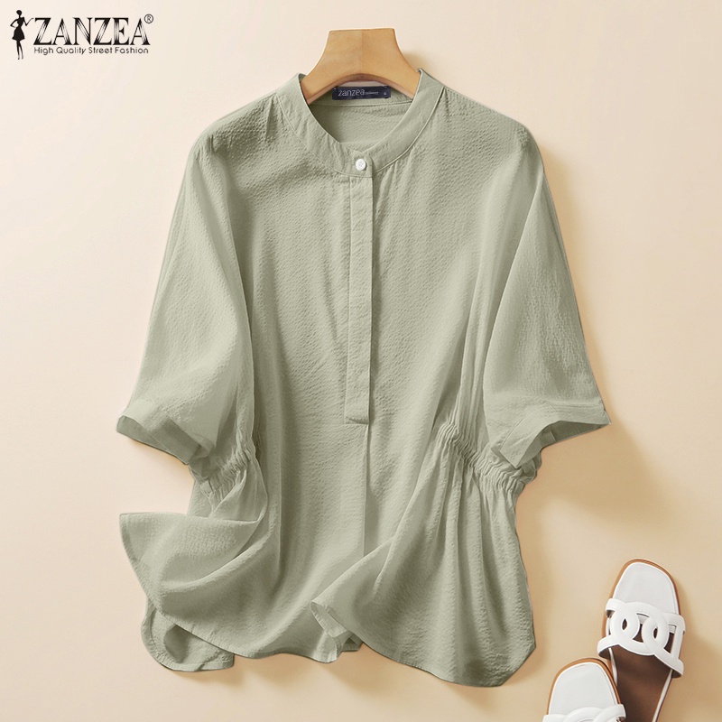 Áo kiểu ZANZEA tay lỡ eo thun cổ tròn thời trang dành cho nữ