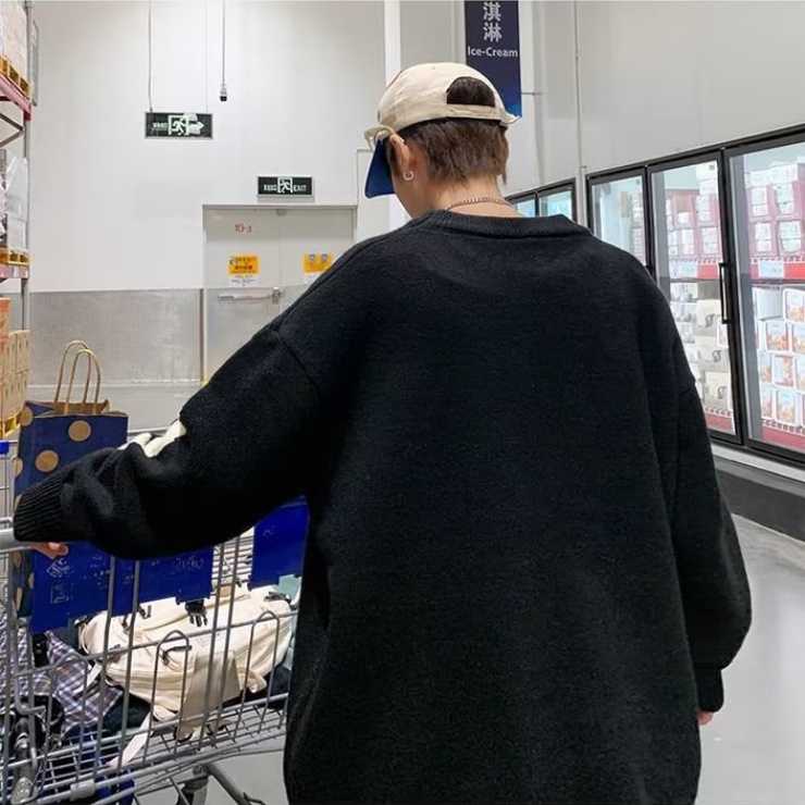 Áo sweater Dệt Kim Tay Dài Cổ Tròn In Họa Tiết Đơn Giản Thời Trang Hàn Quốc Cho Nam Nữ Áo len nam dài tay giản dị