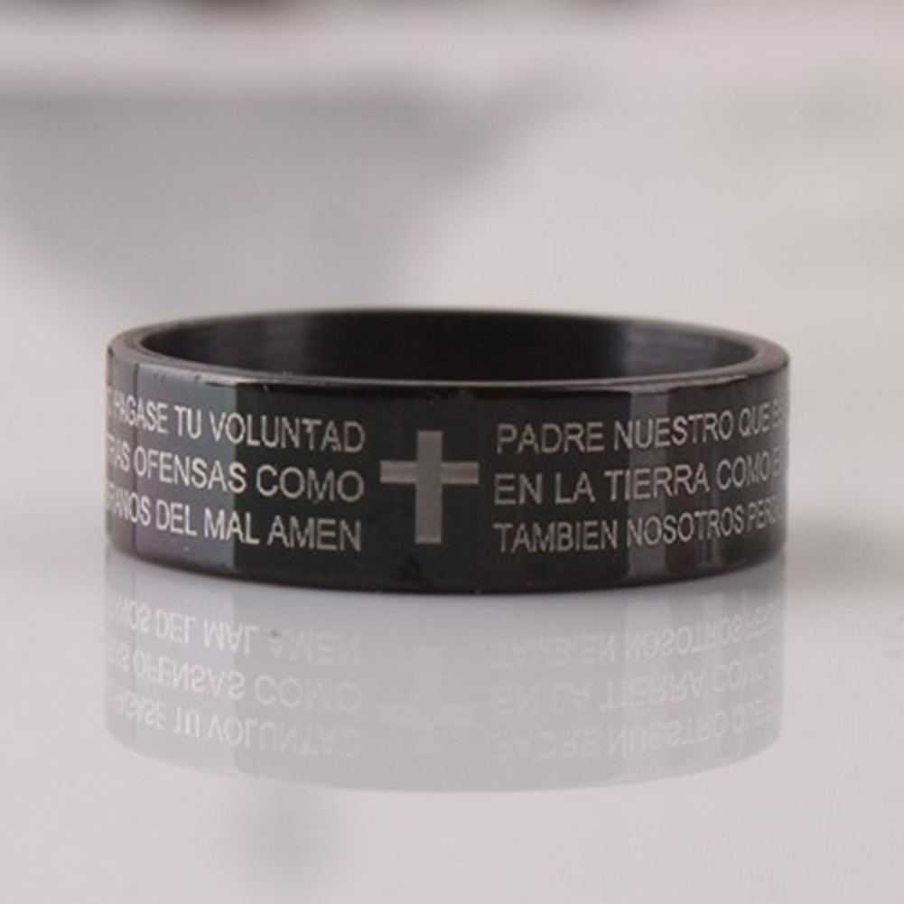 Nhẫn đeo tay thép titan viền chữ và hình chữ thập thời trang