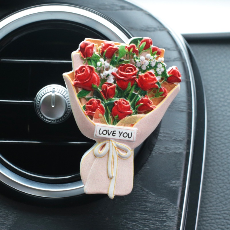 Kẹp Khuếch Tán Nước Hoa Gắn Điều Hòa Xe Hơi Hình Hoa Hồng / Hoa Hướng Dương Đính Nơ Dễ Thương