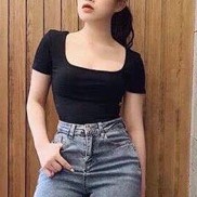 Áo croptop trơn cổ vuông xinh xắn chất thun bozip êm đẹp siêu hot