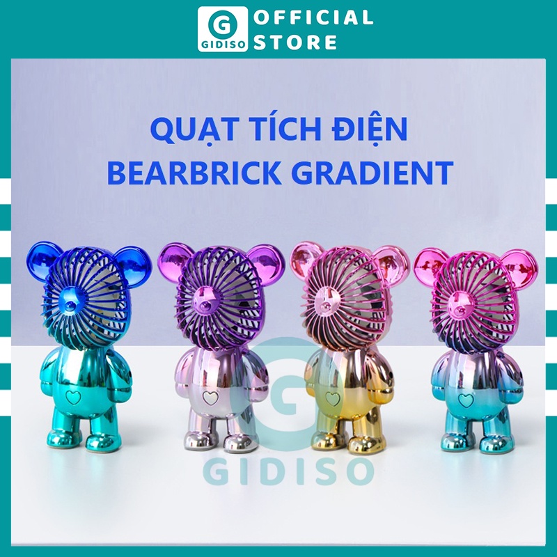 Quạt sạc mini tích điện cầm tay BearBrick đổi màu gradient sạc pin USB, GIDISO Q01