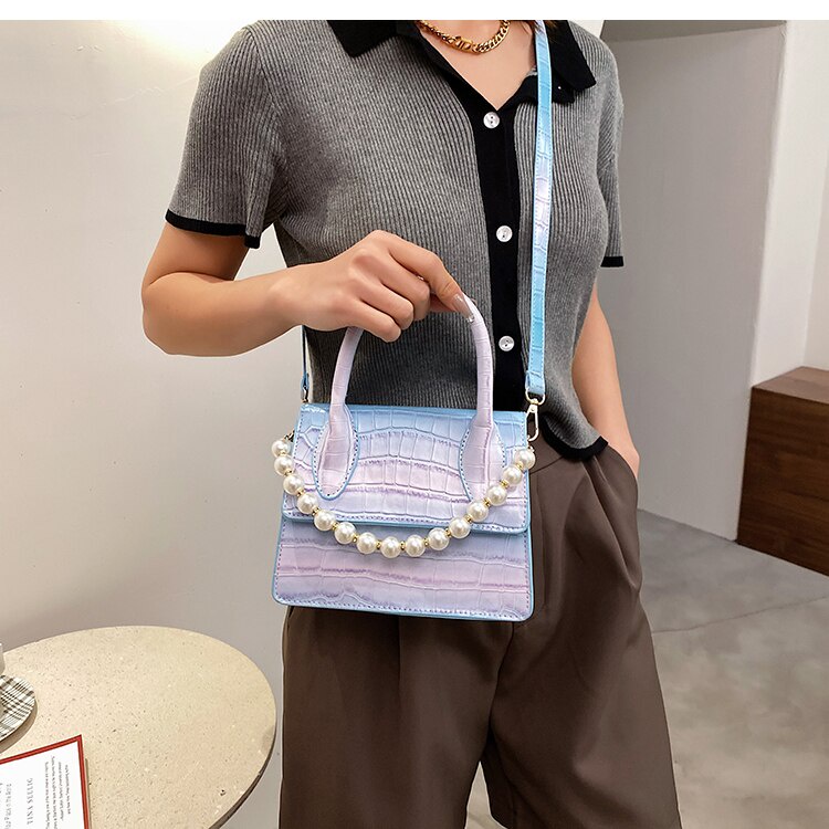 Túi Xách JASMIN NOIR Họa Tiết Da Cá Sấu Đính Ngọc Trai Giả Thời Trang Mùa Hè Phong Cách Phương Tây Cho Nữ 2021