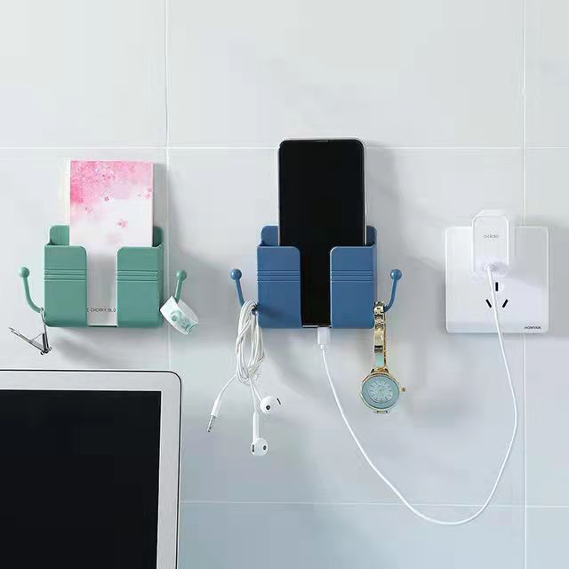Kệ dán tường có tai dể remote, đồ dùng, giá đỡ sạc điện thoại, có móc treo chìa khóa, dây Sạc
