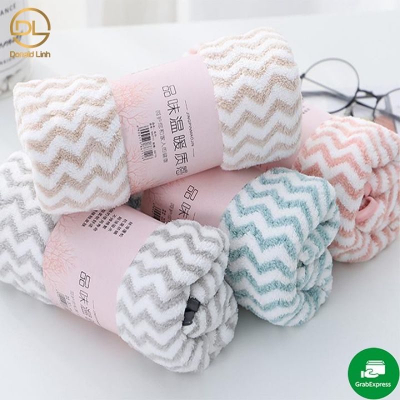 Khăn Mặt Lông Cừu 30x50cm Xuất Hàn Vân Kẻ Sọc siêu mềm mịn cao cấp