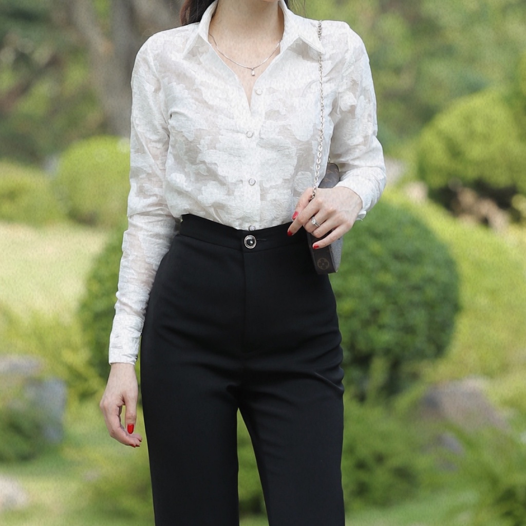 Áo sơ mi gấm họa tiết hoa hồng