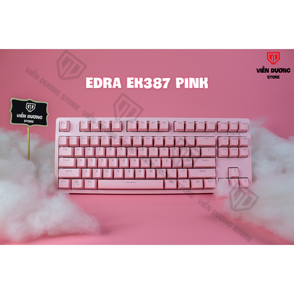 Bàn phím Gaming ❤️E-Dra❤️ EK387 TKL WHITE LED Pink Blue/Red Switch Hồng cá tính