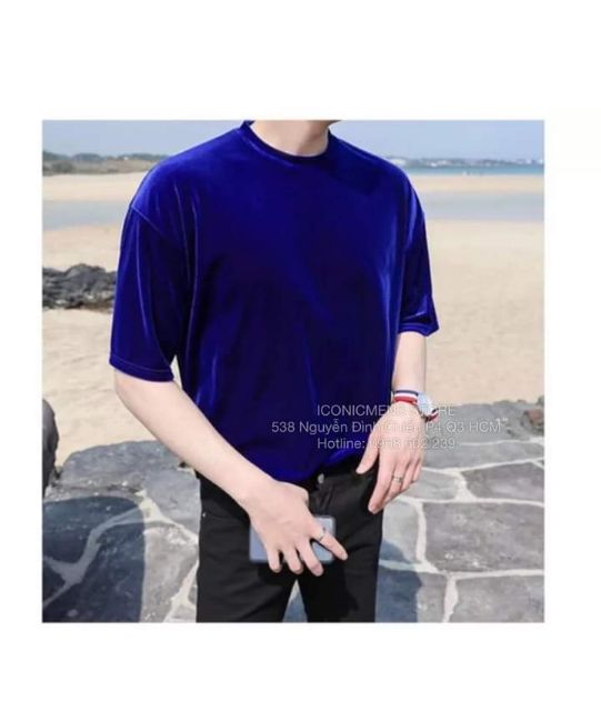 Áo thun nhung nam fom rộng,tay lỡ | BigBuy360 - bigbuy360.vn