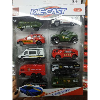 Bộ 10 xe sắt cảnh sát, cứu hoả, quân sự Die-cast No. 625