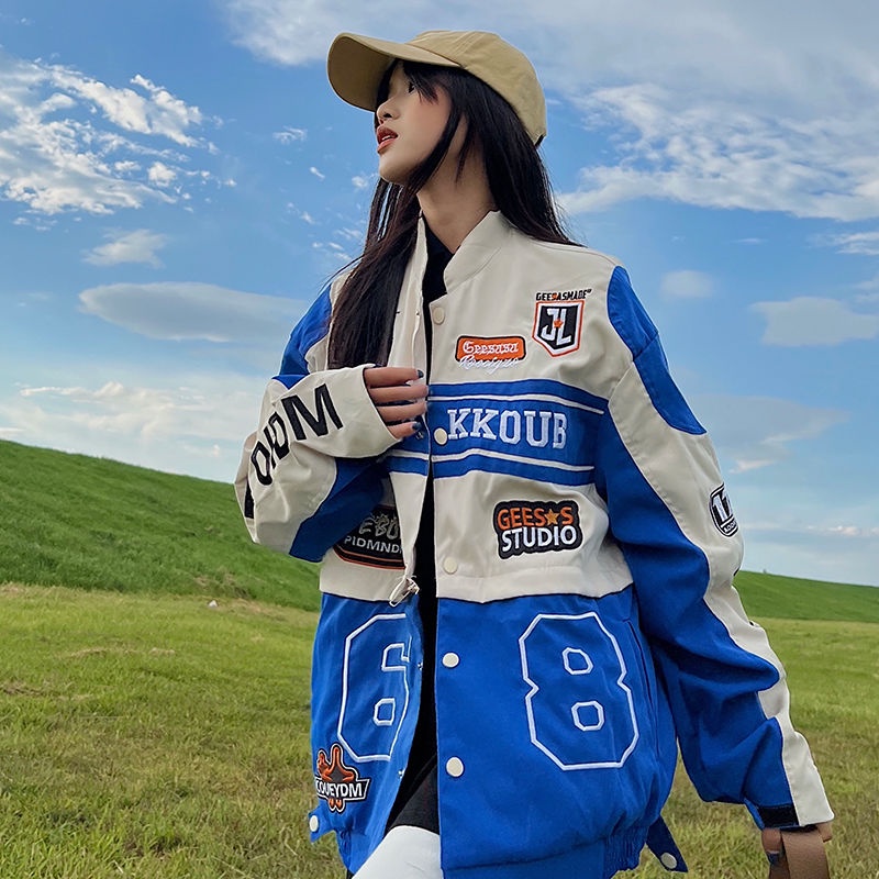 Jiashucheng Áo Khoác Bóng Chày Dáng Rộng Ngắn Thêu Họa Tiết Phong Cách Retro Mỹ Cho Nữ