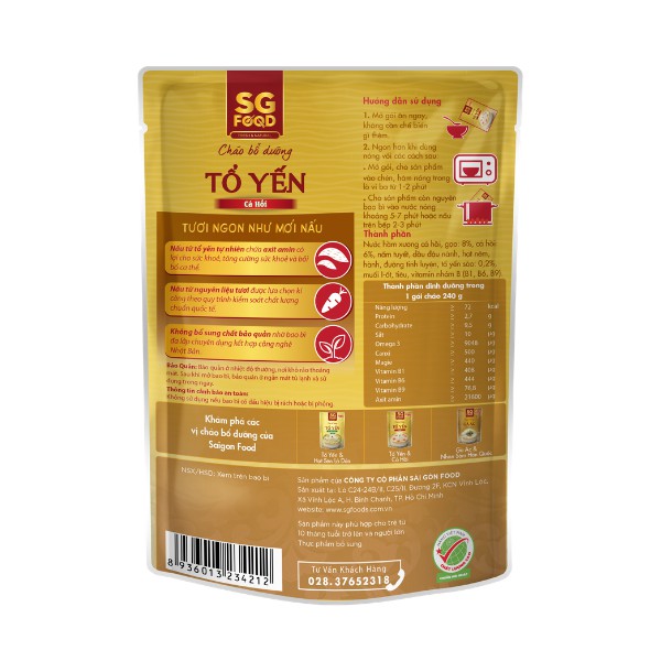 Thùng Cháo Bổ Dưỡng Sài Gòn Food Tổ Yến Cá Hồi 240g x30 gói