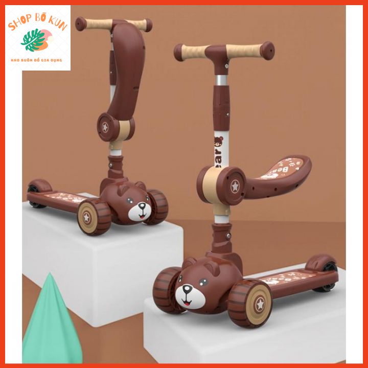 Xe Scooter Cho Bé Hình Gấu Bear Có Nhạc Và Đèn Phát Sáng.