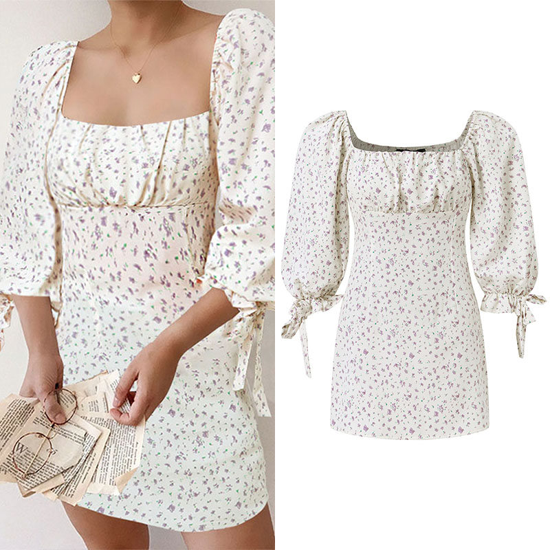 Đầm Ngắn Celmia Cổ Vuông In Hoa Viền Bèo Xinh Xắn Phong Cách Pháp Cho Phụ Nữ | BigBuy360 - bigbuy360.vn