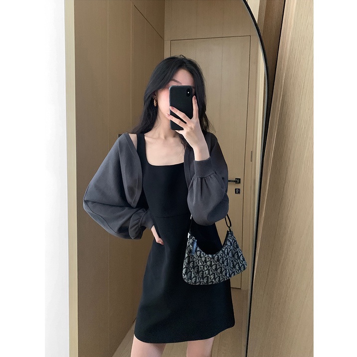 Porozi  Áo khoác cardigan dệt kim  mỏng dáng ngắn dài tay thời trang Hàn Quốc dành cho nữ