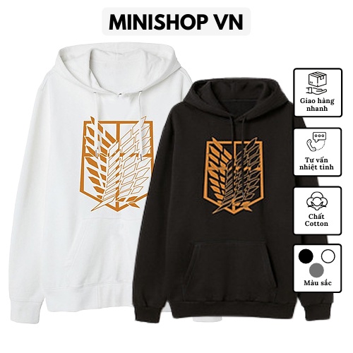 Áo nỉ hoodie nam nữ Attack On Titans chất nỉ bông dày ấm mềm mịn dáng rộng thoải mái