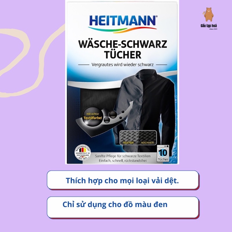 Giấy giặt - nhuộm đen quần áo HEITMANN [ Hàng Đức ]