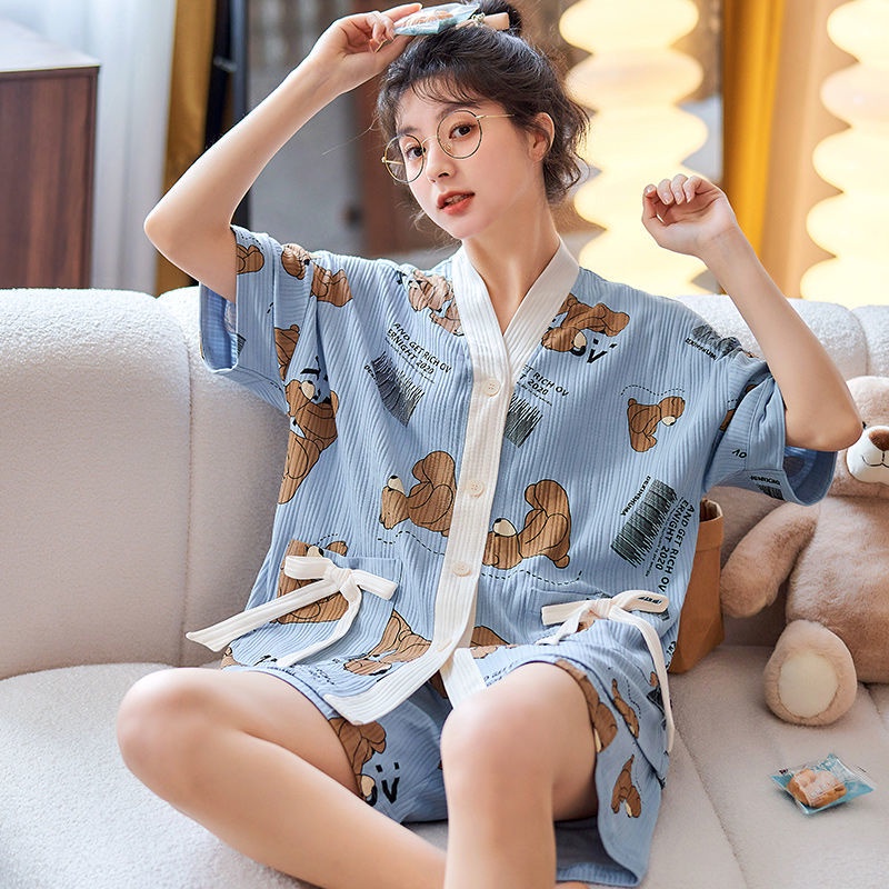 Bộ Đồ Ngủ Ngắn Tay Bằng Cotton Nguyên Chất Cao Cấp Thời Trang Mùa Hè Cho Nữ