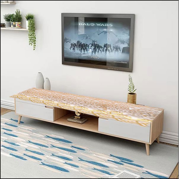 Khăn Trải Bàn Dài Kệ Tivi 50x1m-2m5 Nhũ Vàng  Chống Thấm Bẩn Sang Trọng