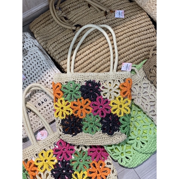 Giỏ Túi Cói Rơm Đan Bện Chặt Hình Hoa Siêu Xinh ABBB030