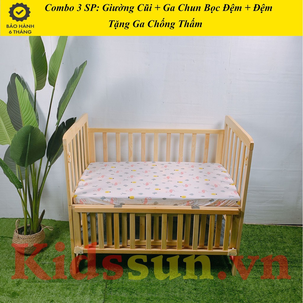 Giường Cũi 2 Tầng Trẻ Em KIDSSUN-Chất Liệu Gỗ Thông Trắng Nga-Có Giát Để Đồ-Kích Thước 60x100-An Toàn Cho Bé