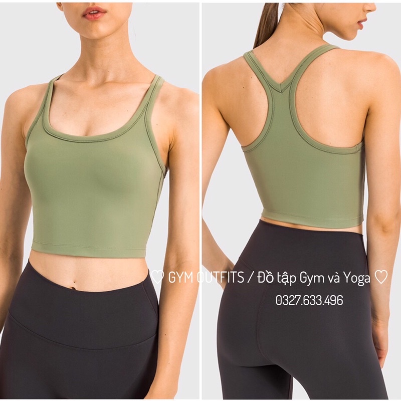 Áo Tank Tập Gym - Yoga Nữ Racerback Crop Tank Top Bra - Áo Lót Thể Thao Cao Cấp Nâng Đỡ Ngực Có Sẵn Mút Lót