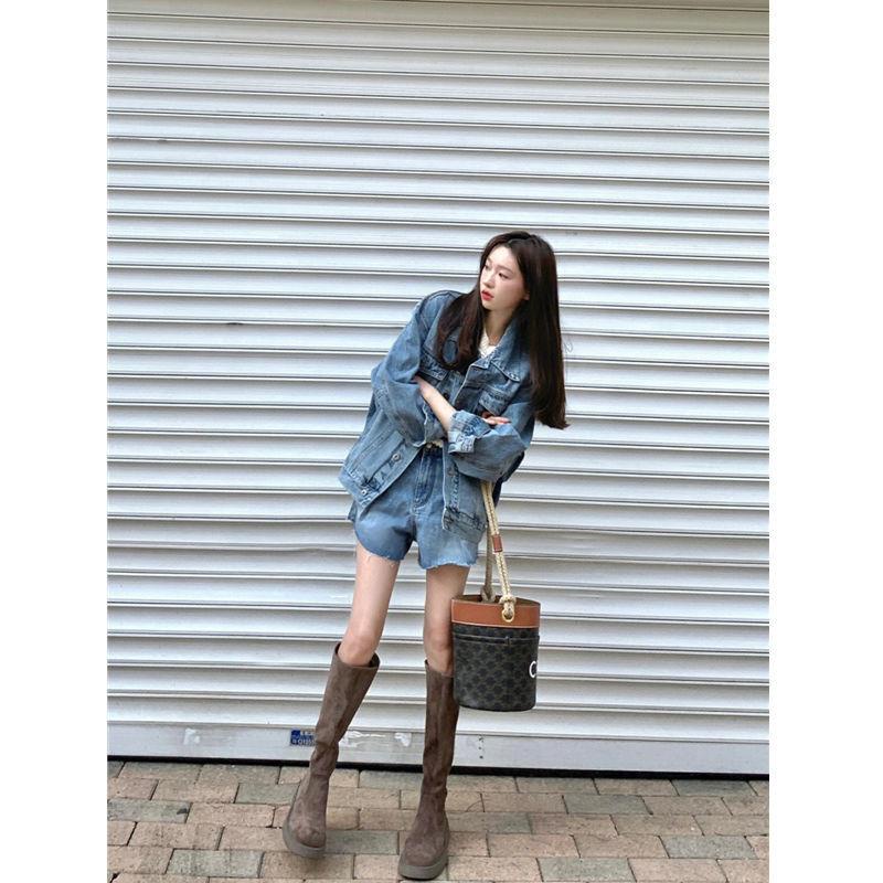 Áo Khoác Denim Lưng Cao Dáng Ngắn Thời Trang Cá Tính Cho Nữ