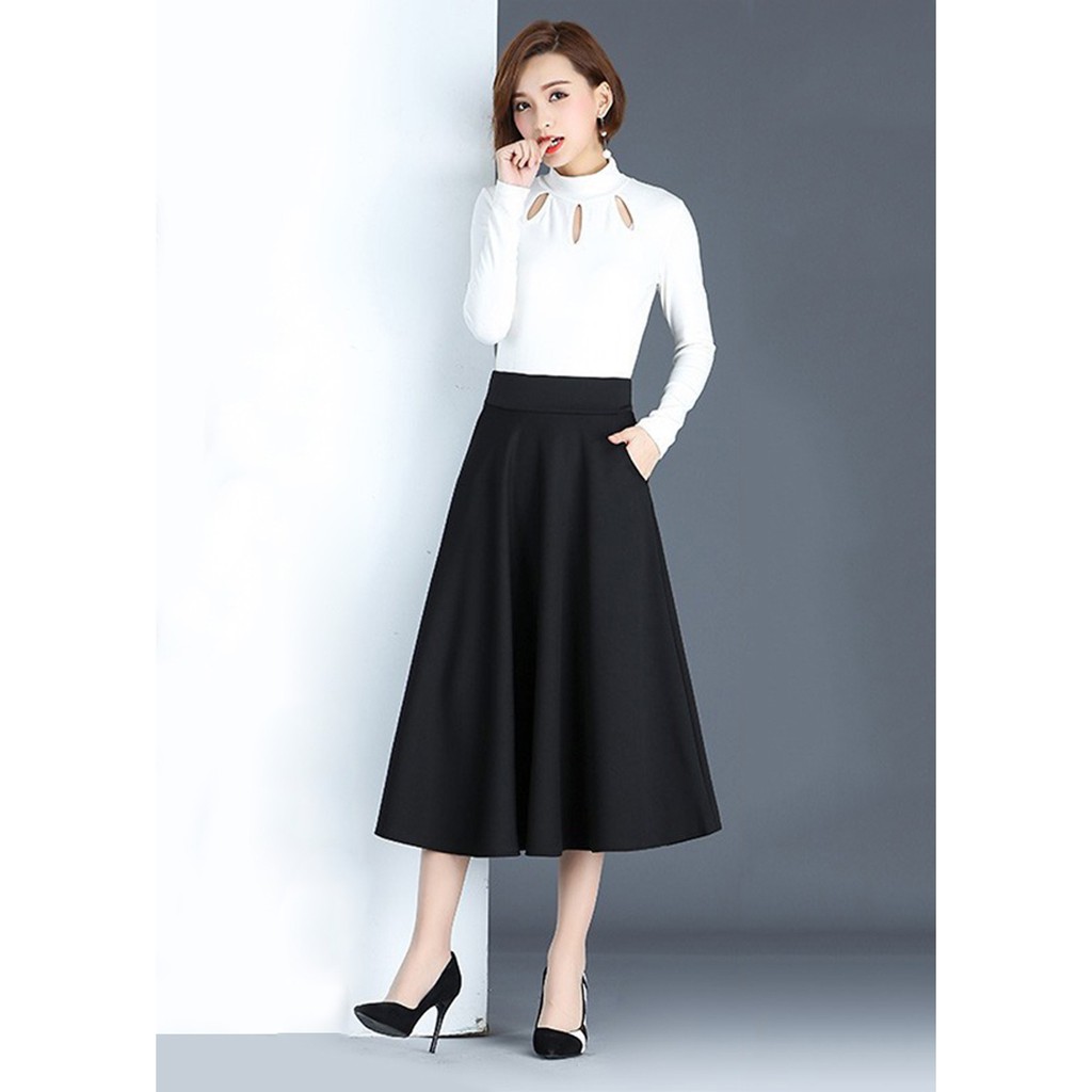 Chân Váy Xòe Dài Hàn Quốc D0417 Đen