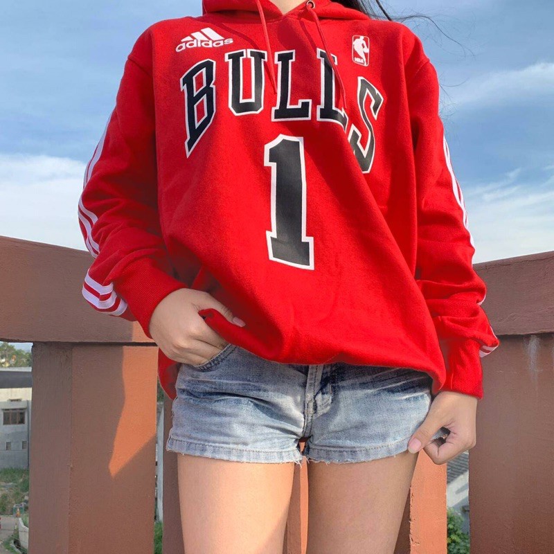 Áo Khoác Hoodie In Hình Logo Adidas Nba / Bulls / Hoa Hồng Màu Đỏ Nhạt Thời Trang