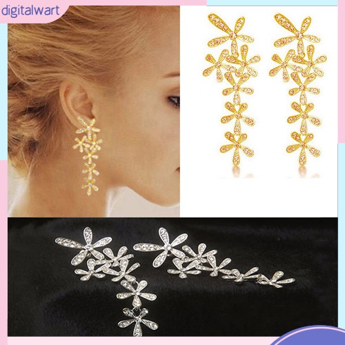 Đôi Khuyên Tai Dài Hình Hoa Tuyết Đính Đá Thời Trang Cho Nữ