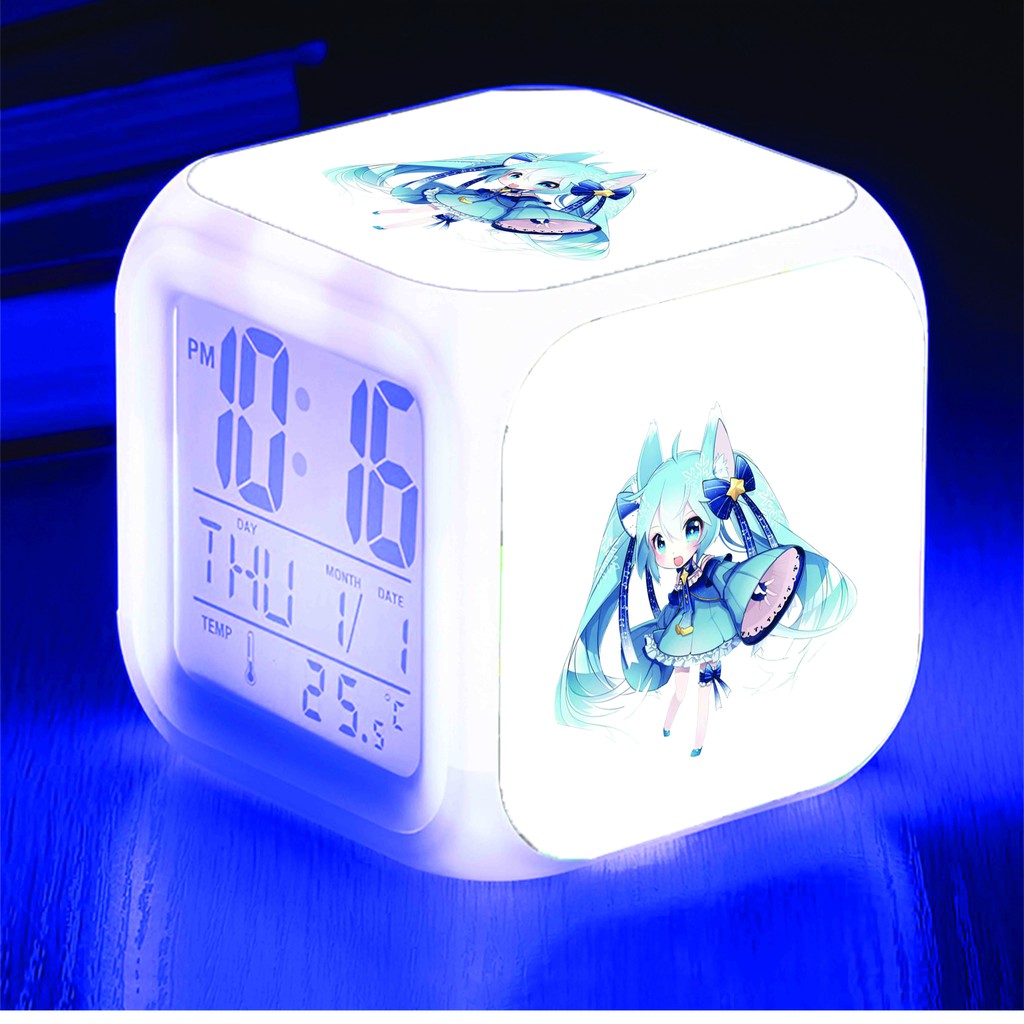 Đồng hồ báo thức để bàn in hình HATSUNE MIKU Vocaloid anime chibi LED đổi màu