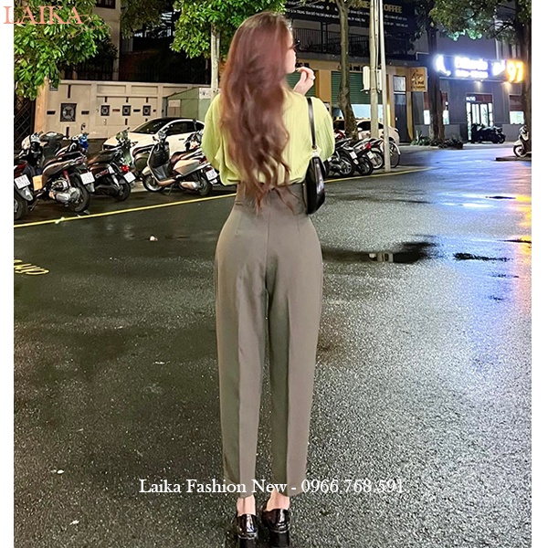 Quần tây nữ lưng cao khóa sau cạp V bản to đi học làm công sở dáng quần baggy nữ cạp cao vải dày mềm co giãn nhẹ đi học