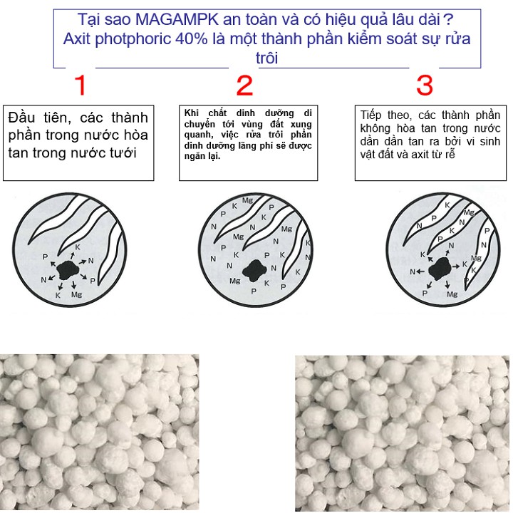Phân bón MagampK 6-40-6-15 Nhật Bản hạt trắng kích thước 3mm gói 1kg