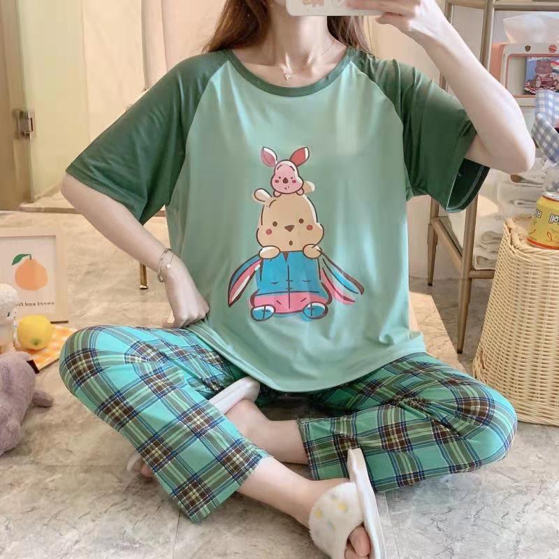 [Sẵn] Đồ bộ thun cotton quần dài, đồ mặc ở nhà Quảng Châu, pijama họa tiết hoạt hình dễ thương | BigBuy360 - bigbuy360.vn