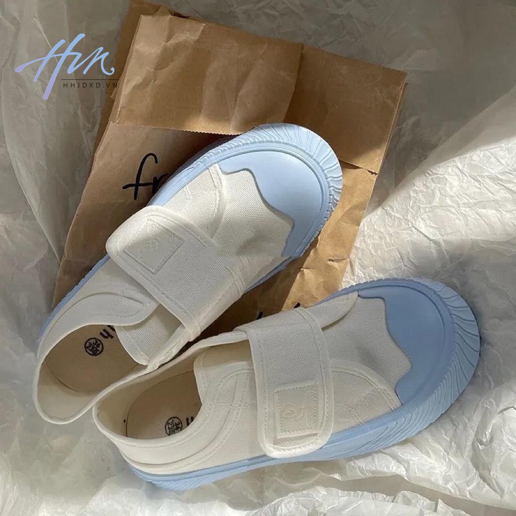 Giày Lười Canvas Hở Hai Cách Mang Quai Dán Màu Trắng Phong Cách Mới Mùa Hè 2022 Cho Nữ