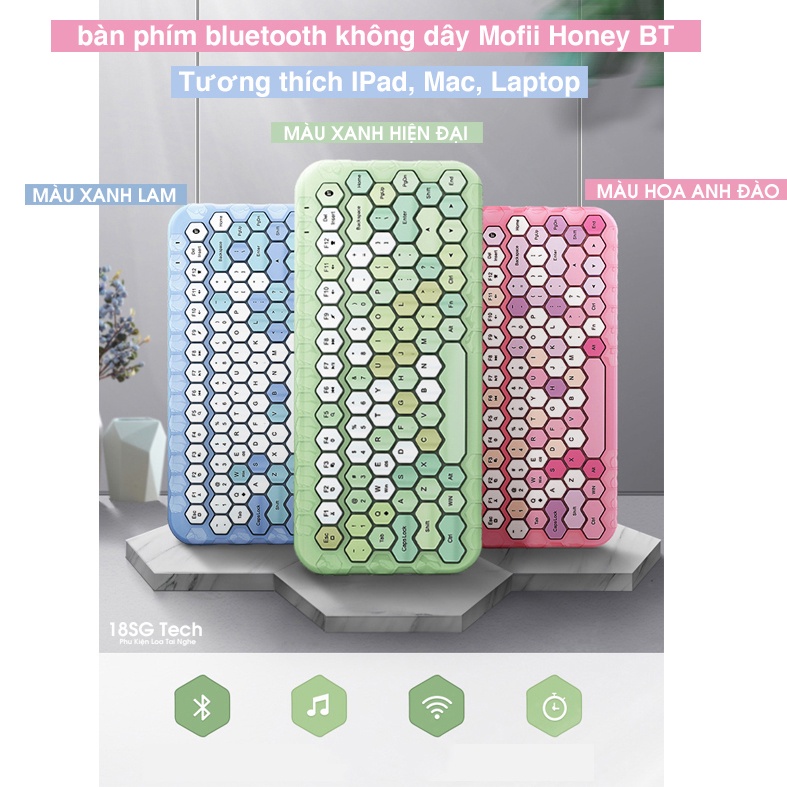 Bàn phím, bàn phim máy tính bluetooth không dây Mofii Honey BT - Tương thích IPad, Mac, Laptop | Siêu Phẩm Mới Nhất