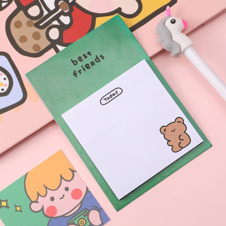 Giấy note ghi chú dán được hình gấu nâu thỏ trắng cute dễ thương (30 tờ) D-19