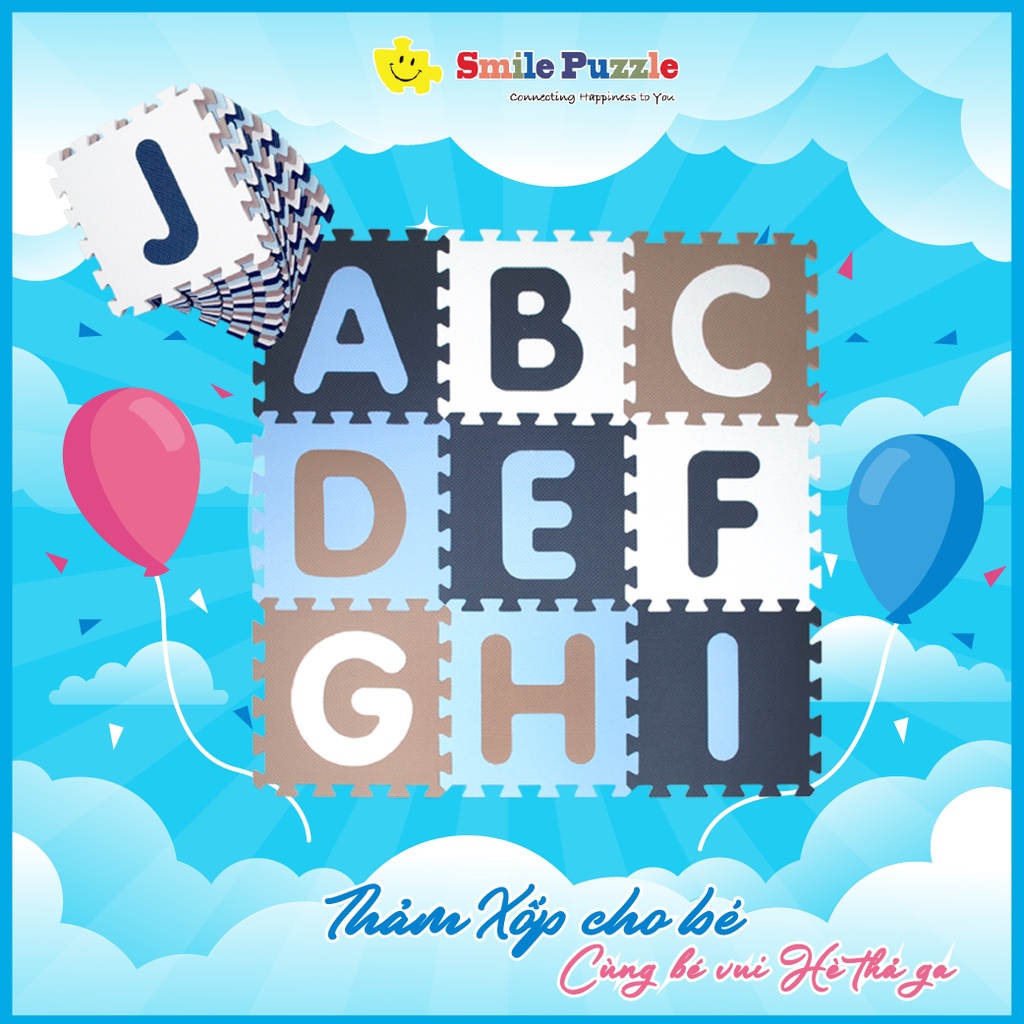 THẢM CHƠI CHO BÉ SMILE PUZZLE - CHỮ CÁI PASTEL - KHÔNG MÙI - TIÊU CHUẨN CHÂU ÂU (26 miếng, kích thước 1,5mx1,5m)