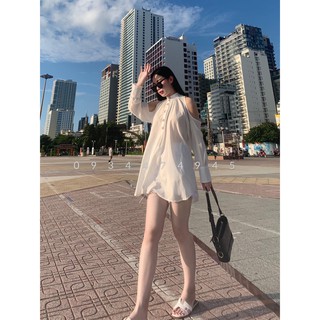 Váy Sơ Mi Lụa Trễ Vai - Sandy Store